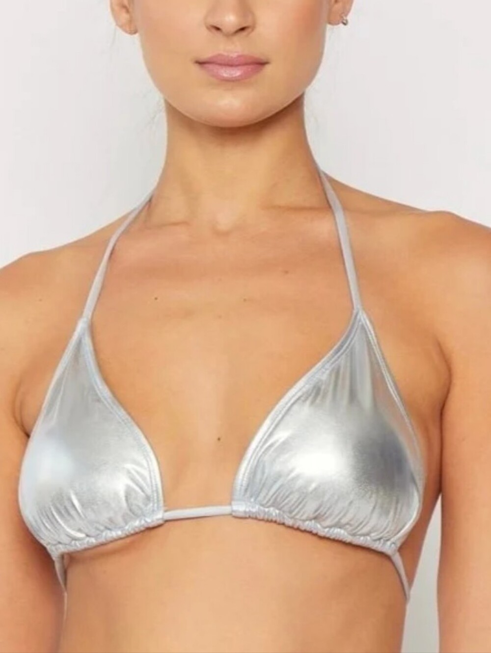 SHEIN Metallic Silver Triangle Bikini Top